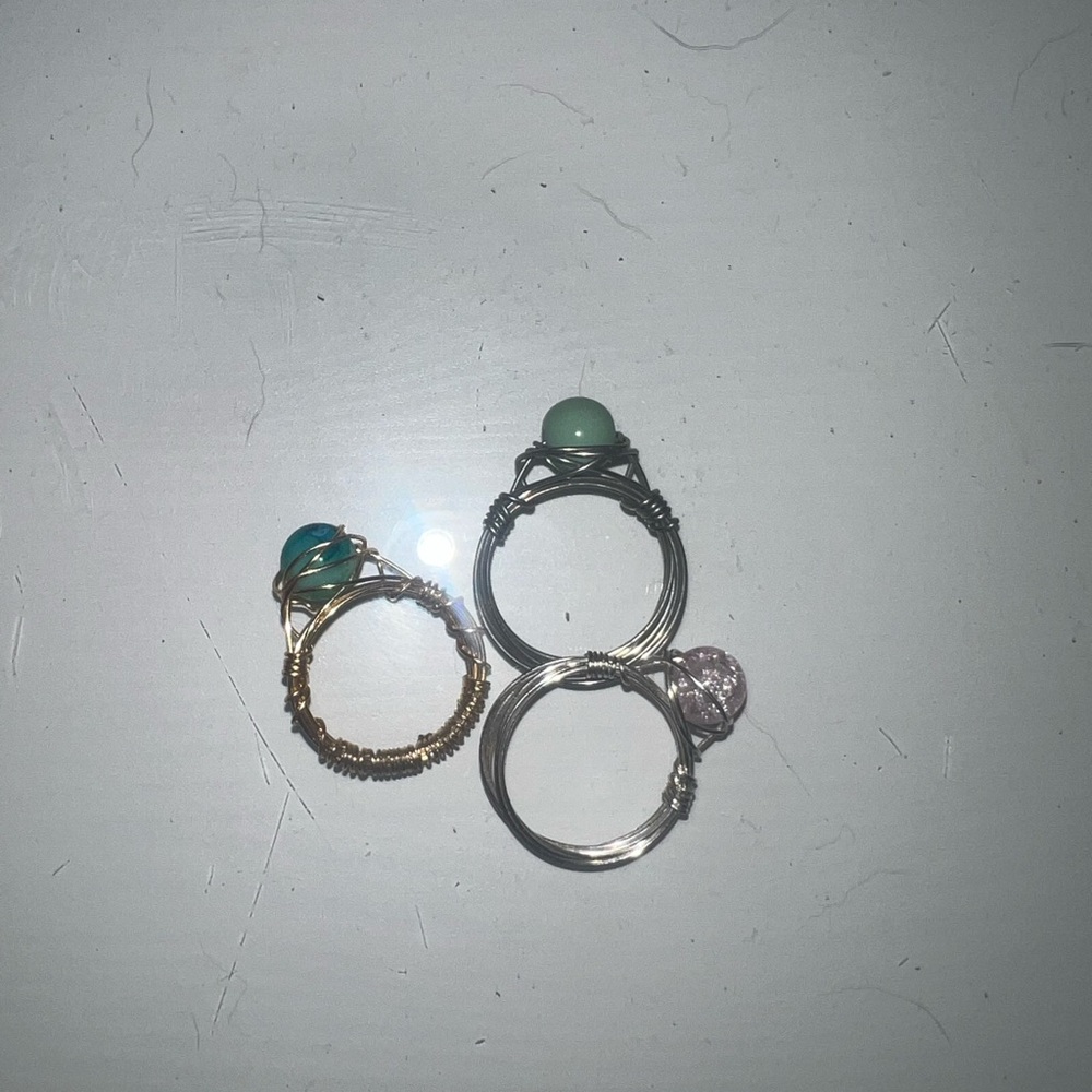 Elegant Silver and Gold Wire Wrapped Rings Set